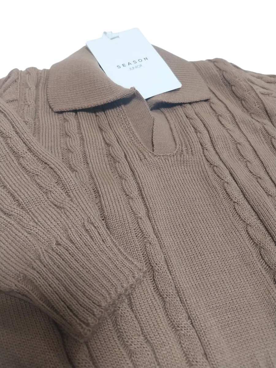 POLO CON COLLO V E TRECCIA MARRONE BAMBINO - immagine 3