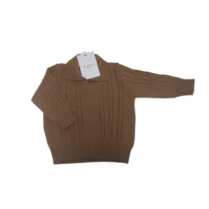 POLO CON COLLO V E TRECCIA MARRONE BAMBINO