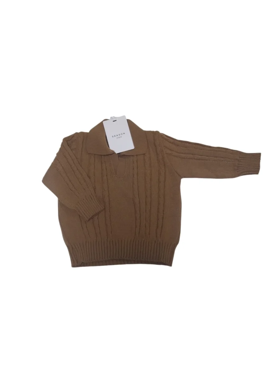 POLO CON COLLO V E TRECCIA MARRONE BAMBINO