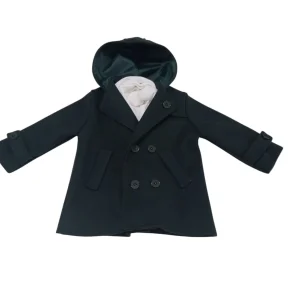 Cappotto doppiopetto con cappuccio verde bimbo
