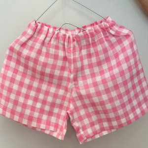 SHORTS BAMBINO IN LINO QUADRO FRAGOLA