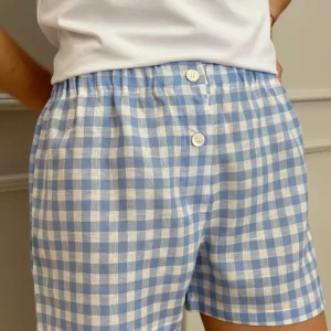 SHORTS DONNA LINO QUADRO AZZURRO