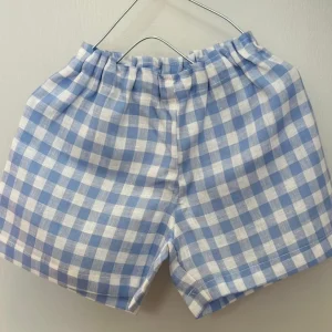 SHORTS BAMBINO IN LINO QUADRO AZZURRO